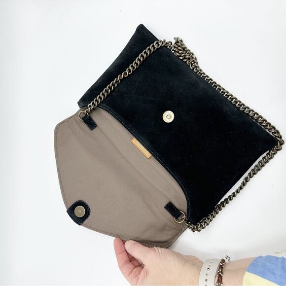 J.CREW Suede Envelope Foldover Chain Strap Shoulder Bag Black - Picture 6 of 12